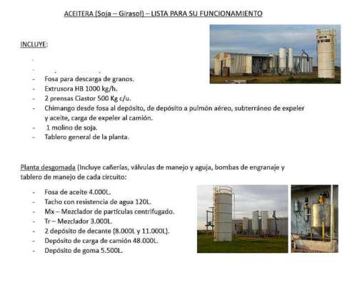Planta para Aceitera (soja o Girasol)