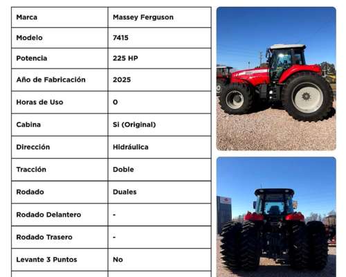 Mf 7415 / 225 HP/ Cabina / / Piloto + Telemetria