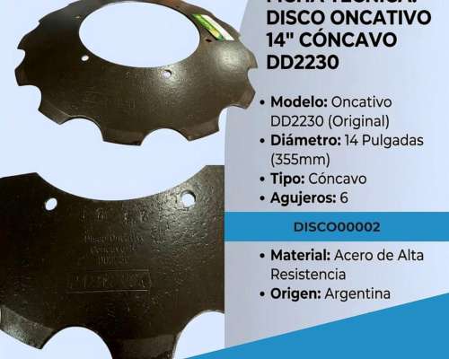 Disco Sembradora Oncativo DD2230 14 Pulgadas Cóncavo