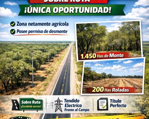 Vendo 1450 Has de Campo S/ruta a 10 km de Quimili