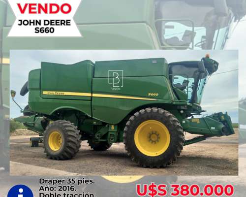 Cosechadora John Deere S660, Draper 35 Pies.