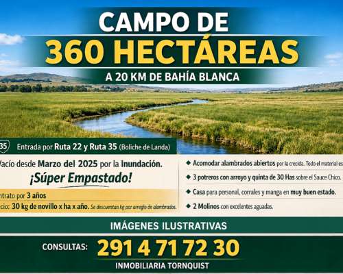 Alquilo 360 Has Ganaderas 30kg Bahia Blanca a 3km de Ruta 35