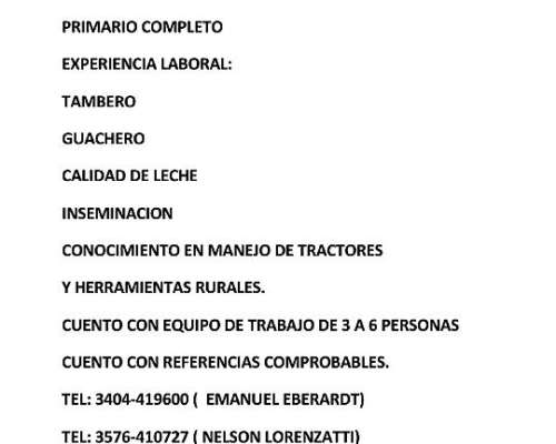 Tambero, Inseminar, Guachera, Tambero