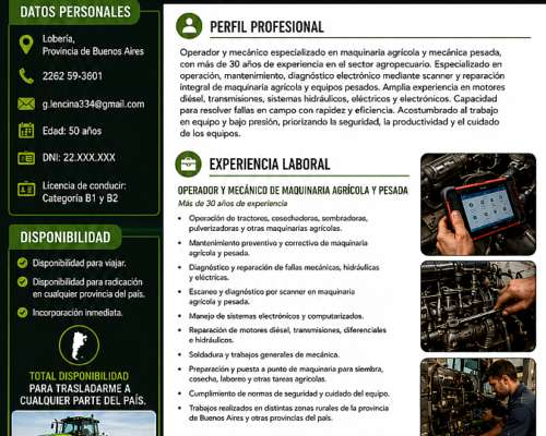 Encargado Agrícola Gandero con Experiencia
