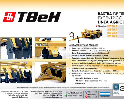 Rastra de Tiro Excéntrico Agrícola Tbeh 20 Discos Nueva