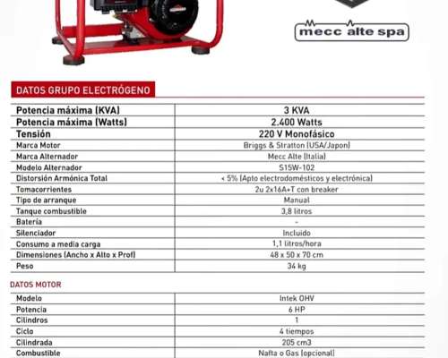 Grupo Electrógeno Briggs AND Stratton Monofásico 3kva