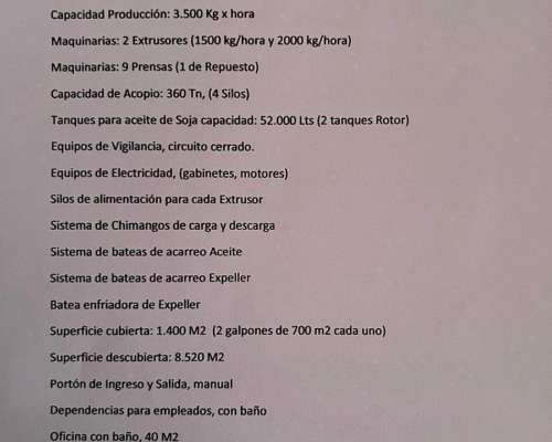 Urgente Empresa Aceitera en Funcionamiento