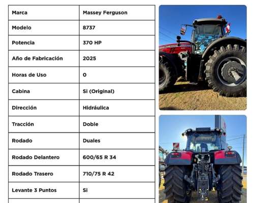 Mf 8737 / 370hp / Cabina y 3 Puntos