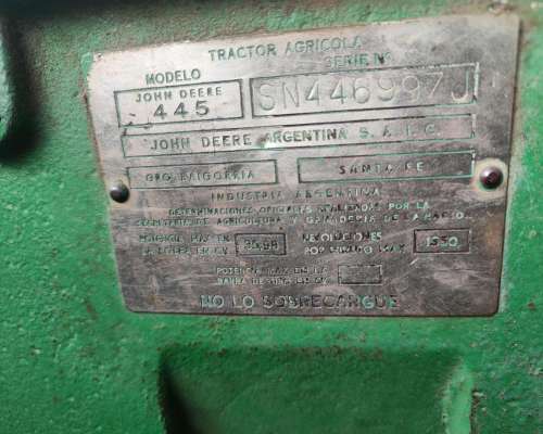 Tractor John Deere 445 ST con 3p y Toma de Fuerza 45 HP
